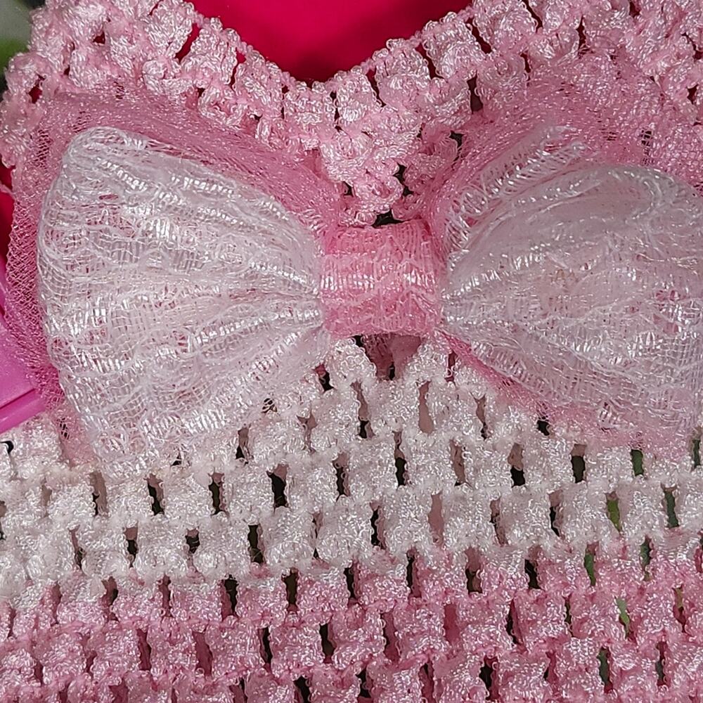 Handmade Puppy Tutu Dress – Pink White – Lace Bow – Small Dog – OOAK - Picture 14 of 15